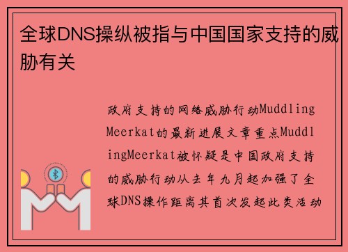 全球DNS操纵被指与中国国家支持的威胁有关 