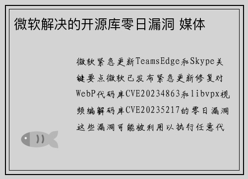 微软解决的开源库零日漏洞 媒体